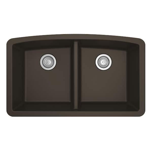 Undermount Quartz/Granite Composite 32 in. 50/50 Double Bowl Kitchen Sink in Brown