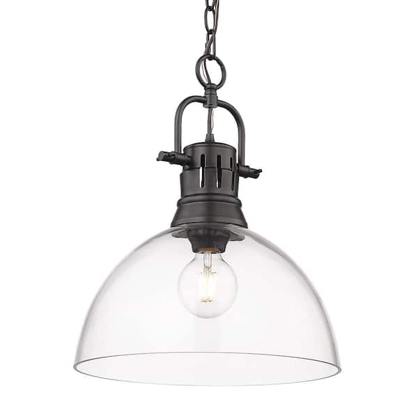Golden Lighting Duncan 1-Light Matte Black Transitional Pendant Light with Clear Glass Shade