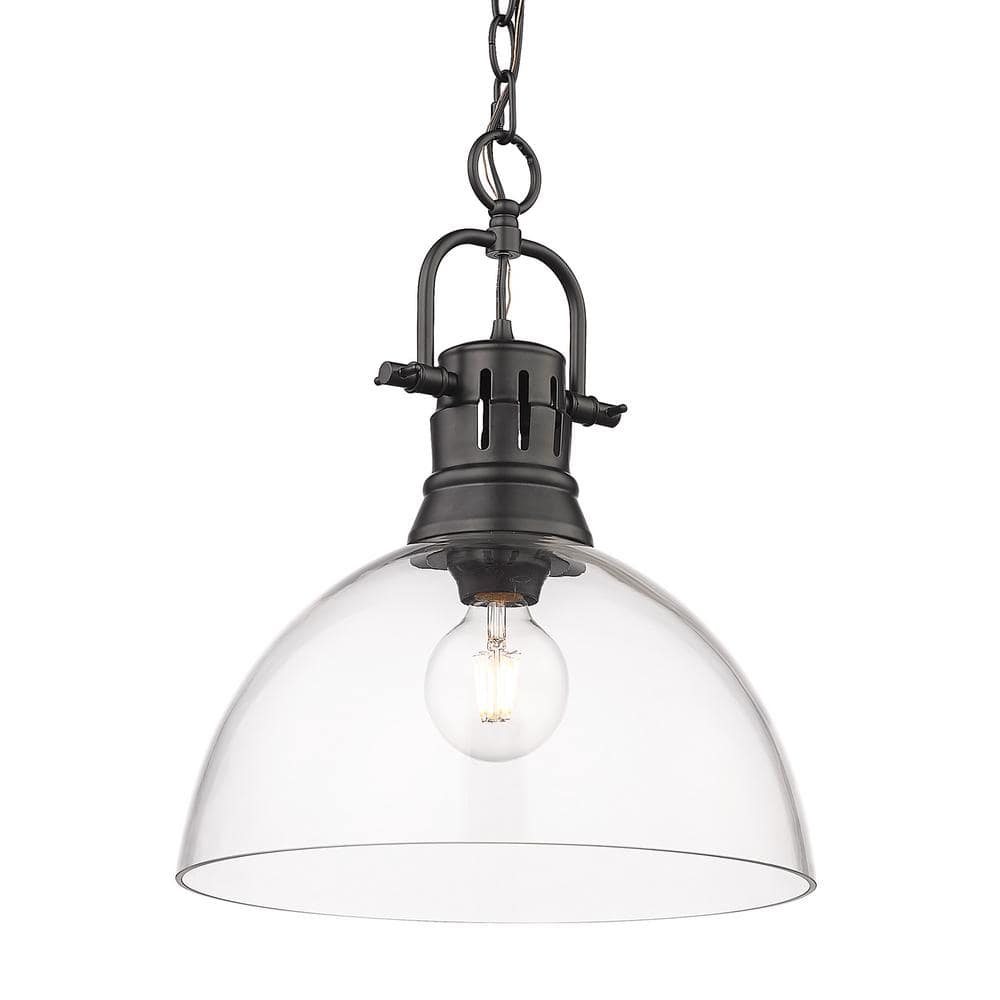 Duncan 1-Light Matte Black Transitional Pendant Light with Clear Glass Shade -  Golden Lighting, 3602-L BLK-CLR