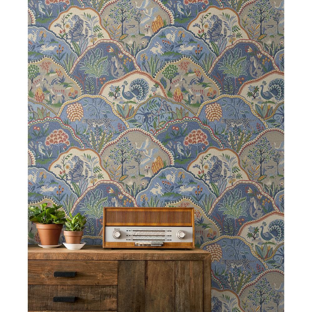 Luna Blue Animal and Floral Self-Adhesive Vinyl Wallpaper