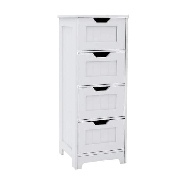 11.81 in. W x 11.81 in. D x 32.28 in. H White MDF Freestanding Linen Cabinet with 4-Drawers in White