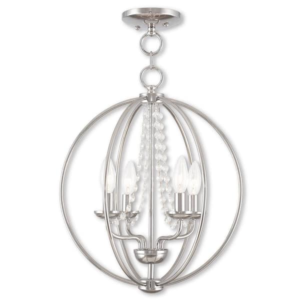 AVIANCE LIGHTING Delridge 15 in. 4-Light Polished Chrome Globe Convertible Chandelier/Semi Flush with Clear Crystals