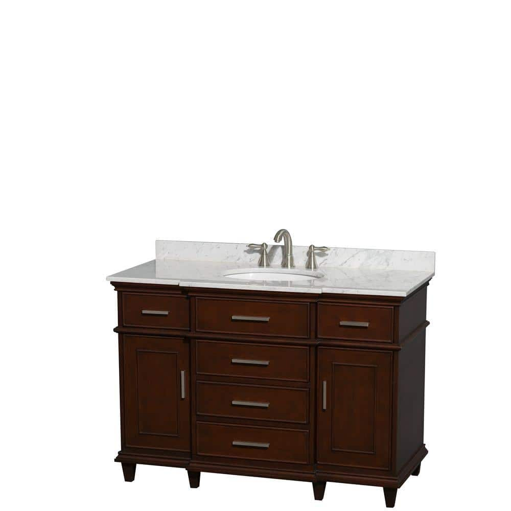 Wyndham Collection Berkeley 48 In Vanity In Dark Chestnut With Marble Vanity Top In Carrara White And Oval Basin Wcv171748scdcmunrmxx The Home Depot