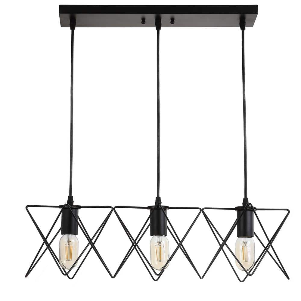 Black Geometric Triangular 3-Light LED Island Pendant