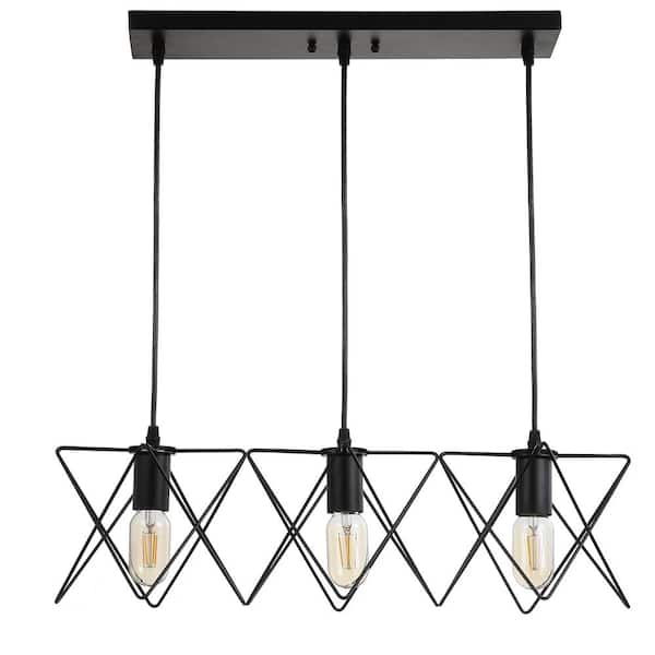 Pernille 3-Light Black Linear Cage Island Hanging Pendant Lighting