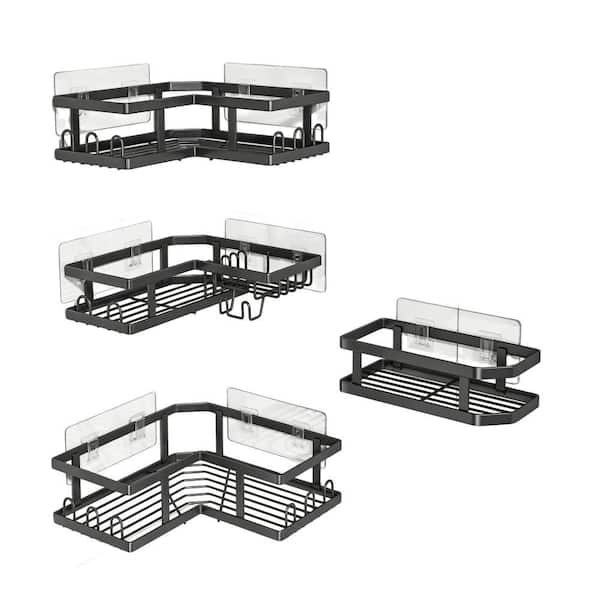 Shower Caddy Corner Organizer with Soap Holder, No Drilling and Adhesive for Dorm, Bathroom and Kitchen, Black (4-Pack)