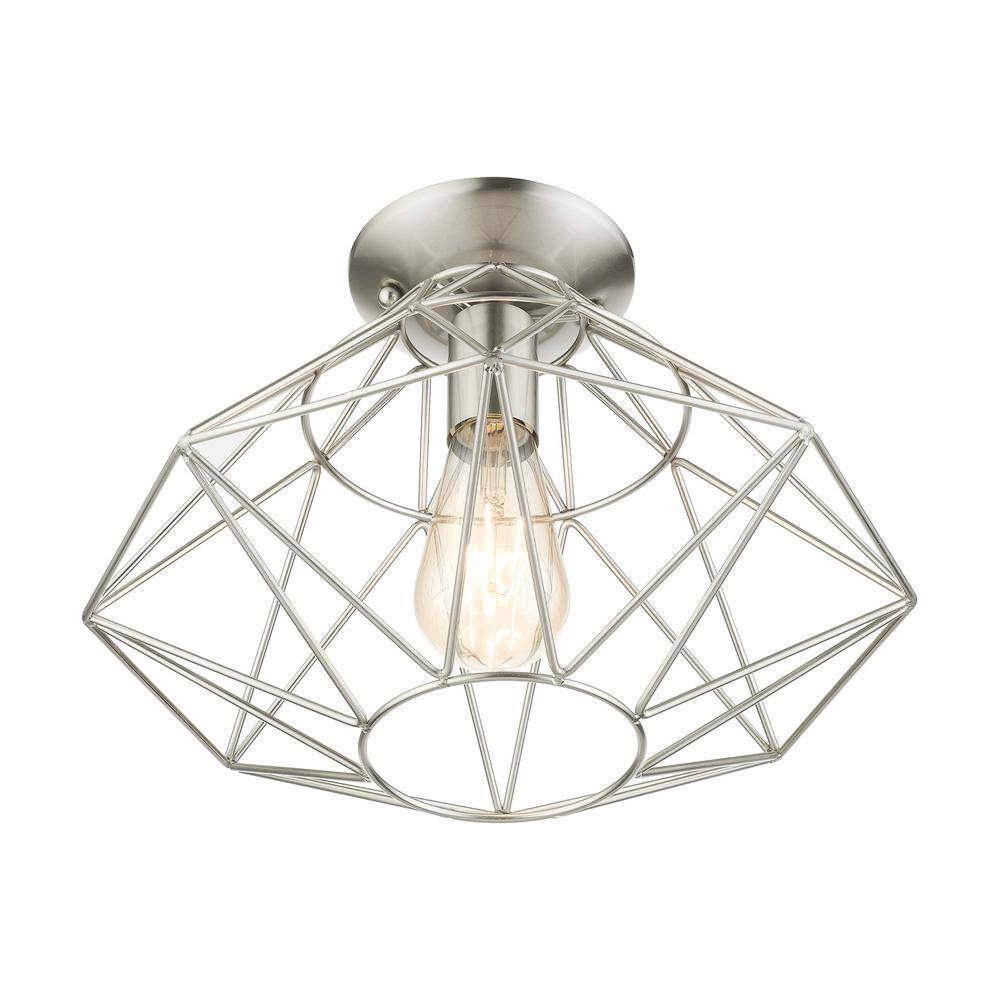 Modern Brushed Nickel Geometric Single-Light Flush Mount