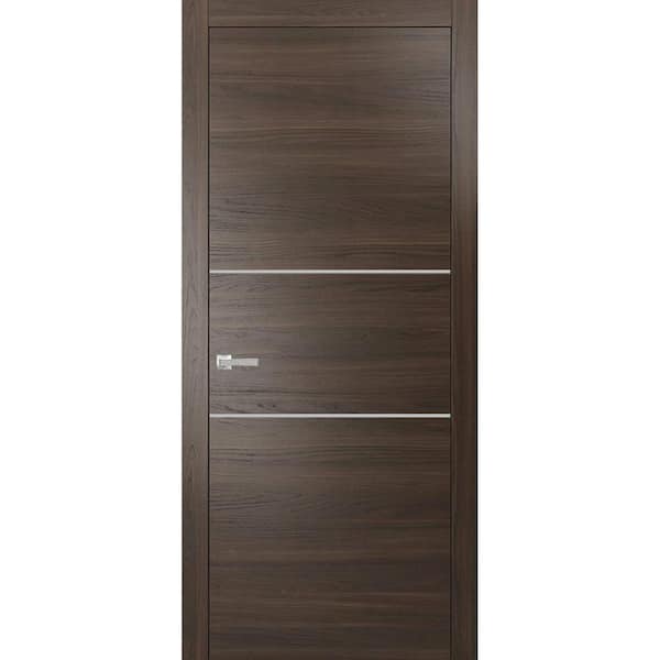 18 in. x 80 in. 1 Panel Chocolate Ash Finished Solid Wood with Honeycomb Sliding Door with Hardware