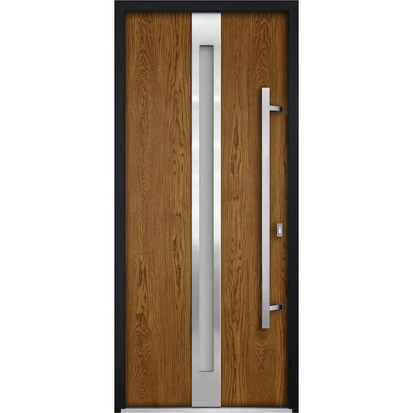 VDOMDOORS 36 in. x 80 in. Left-hand/Inswing Frosted Glass Natural Oak Steel Prehung Front Door with Hardware