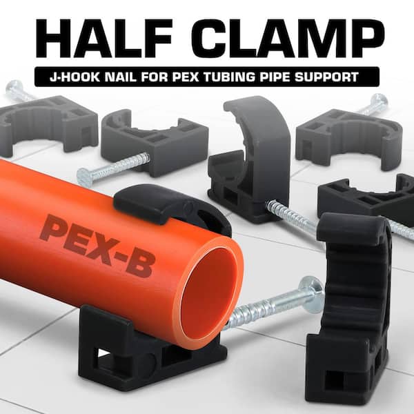 The Plumber's Choice 1 in. Half Clamp J-Hook with Nail for PEX Tubing Pipe Support (50-Pack)