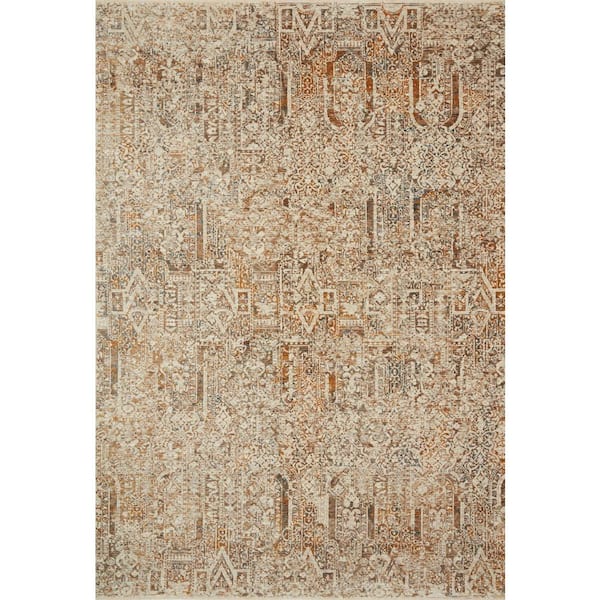 LOLOI II Lourdes Ivory/Orange 2 ft. 8 in. x 2 ft. 8 in. Round Distressed Persian Area Rug