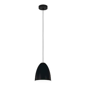 Sarabia 7.5 in. W x 9 in. H 1-Light Structured Black Pendant Light with Matte White Interior Metal Shade
