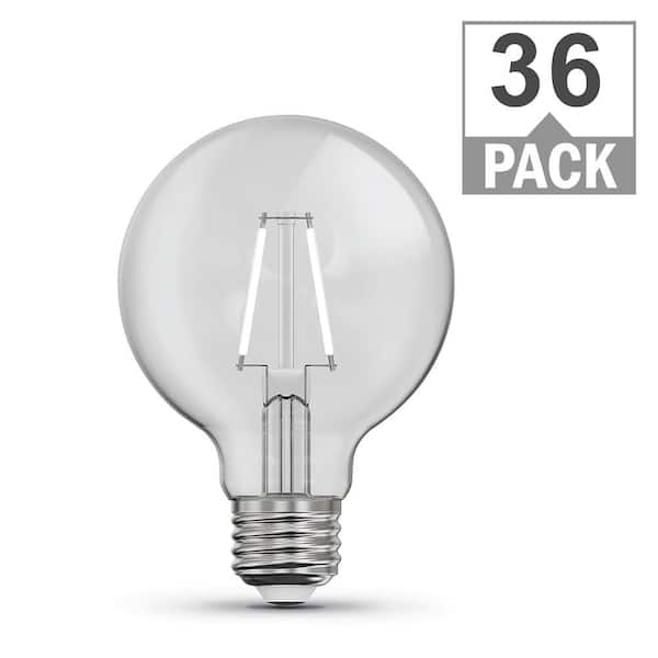 Feit Electric 60-Watt Equivalent G25 Globe Dimmable White Filament CEC Clear Glass E26 LED Light Bulb, True White 3500K (36-Pack)