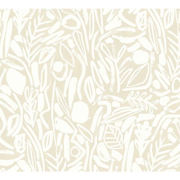 Verdure Neutral Grey Painted Botanical Botanical Paper Washable Wallpaper Roll