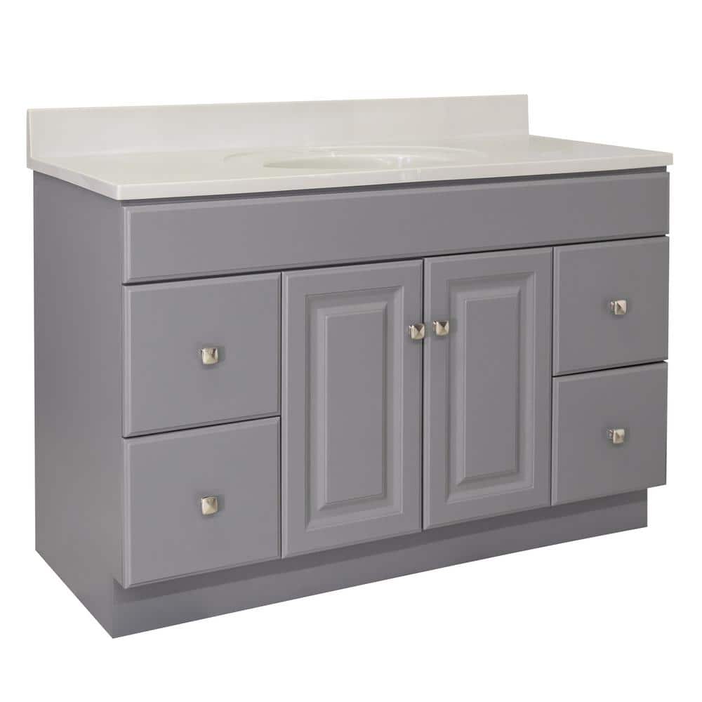 Design House Wyndham 49 in. 2-Door 4-Drawer Bathroom Vanity in Gray with Cultured Marble White on White Top (Ready to Assemble) -  585984
