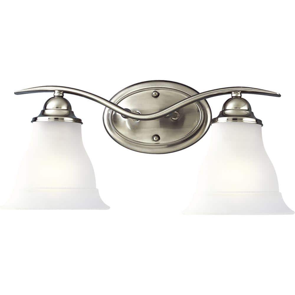 Trinity Brushed Nickel 2-Light Bath Vanity with Etched Glass Shades