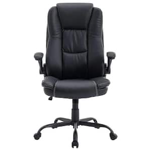 Yingj Black Faux Leather Swivel Executive Chair with Adjustable Arms