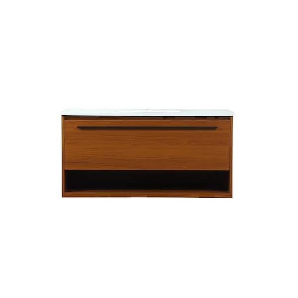 Unbranded Simply Living 40 in. Single Bathroom Vanity in Teak with Quartz Vanity Top in Ivory White