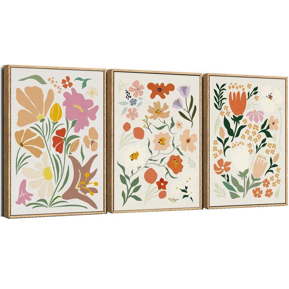 3 Piece Framed Canvas Print Pink Beig...