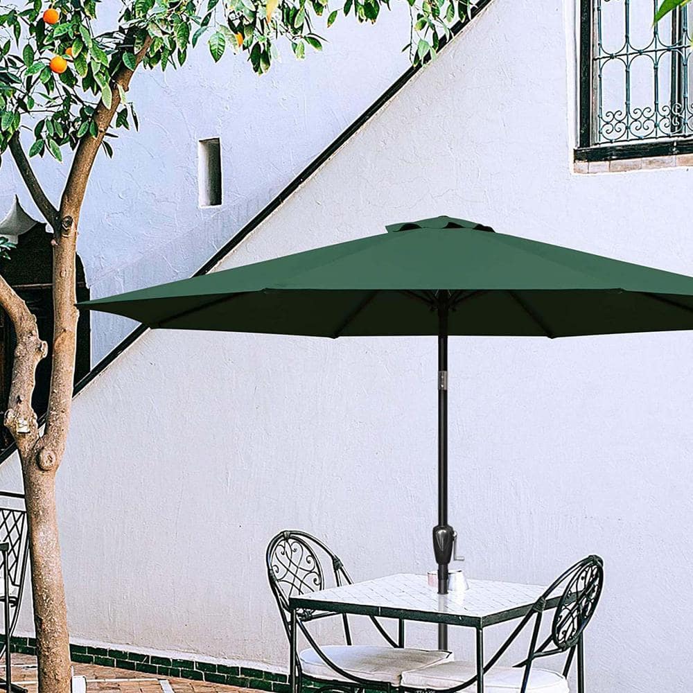 Green 9 ft. Steel Market Patio Umbrella with Crank Lift