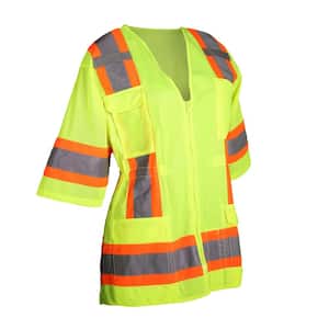 Women's Large Hi Vis Yellow 2-Tone ANSI Type R Class 3-Contoured Surveyor's Safety Vest with Mesh Back and (11-Pockets)