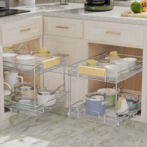 HOMEIBRO 10½ in. WX 21½ in. D Pull Out Cabinet Organizer with Wooden Handle for Base Cabinet