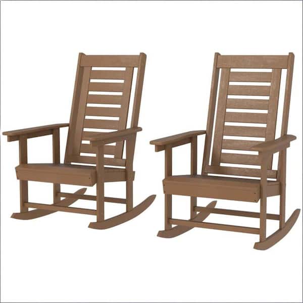 Outdoor Rocking Chairs can resist cracking, chipping, High Back Chairs, Breathable, Quick-Drying, Brown, HDPE (Set of 2)