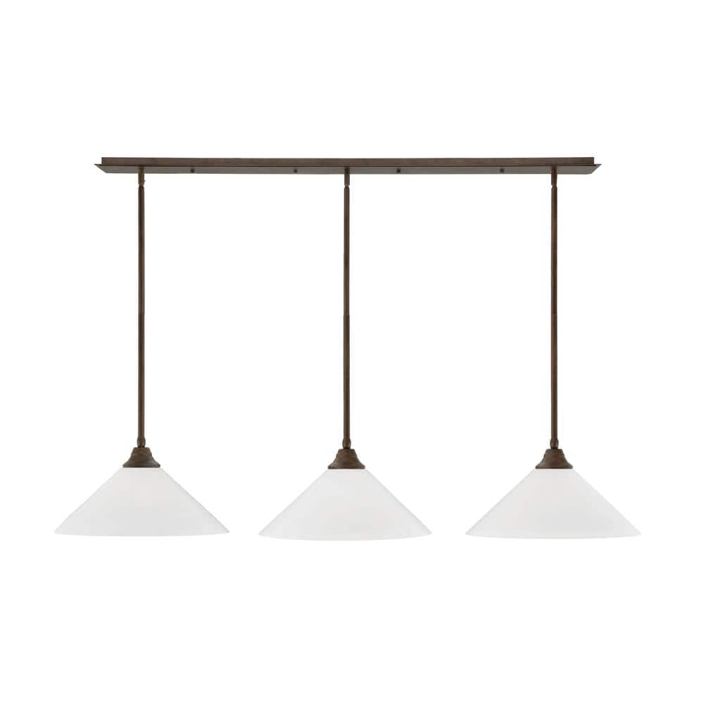 Livingston 3-Light Bronze Stem Hung Linear Chandelier with White Marble Gla