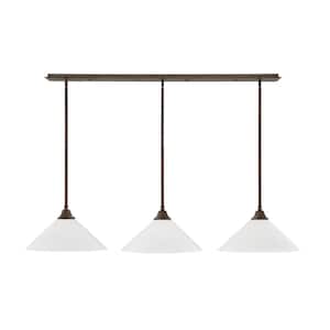 Livingston 3-Light Bronze Stem Hung Linear Chandelier with White Marble Glass Shades