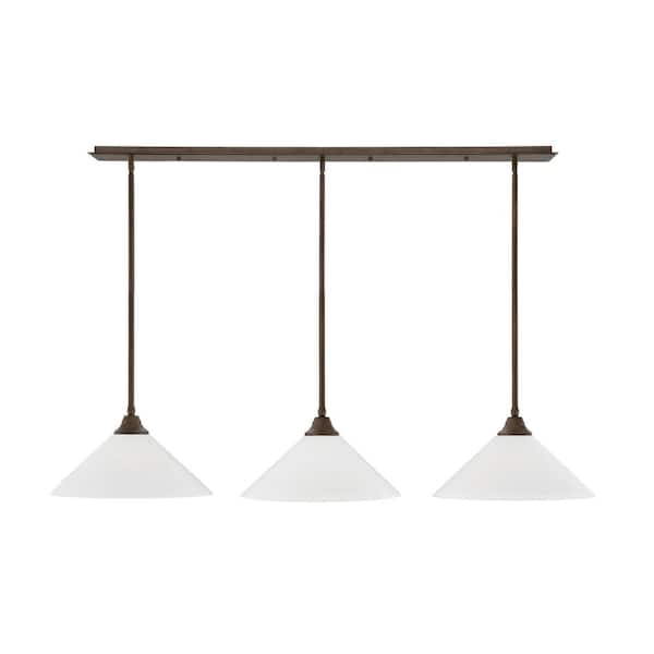 Unbranded Livingston 3-Light Bronze Stem Hung Linear Chandelier with White Marble Glass Shades