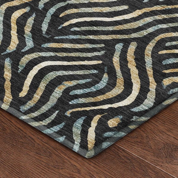 Mayfield Premium Machine Washable Abstract AMF2474 Black 10 ft. x 14 ft. Area Rug