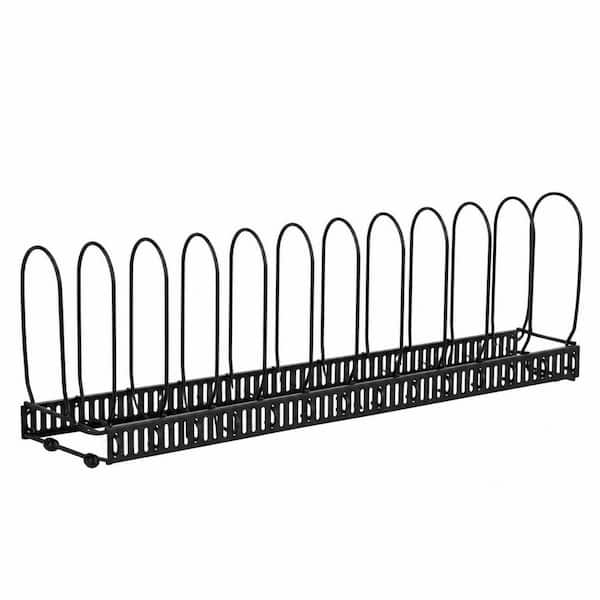 Black Expandable Pot and Pan Lid Organizer Rack with 14 Adjustable Dividers, 22.83 in Wide,