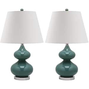 Eva 24 in. Marine Blue Double Gourd Glass Table Lamp with Off-White Shade (Set of 2)