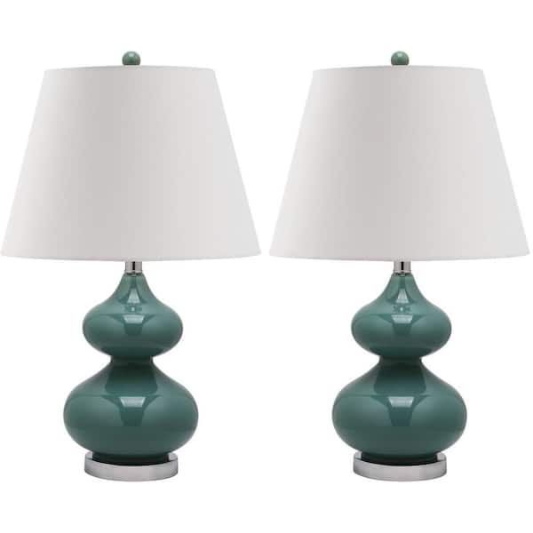 SAFAVIEH Eva 24 in. Marine Blue Double Gourd Glass Table Lamp with Off-White Shade (Set of 2)