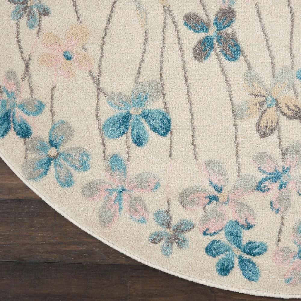 Ivory Floral Bliss Round Braided Area Rug, 63" Diameter