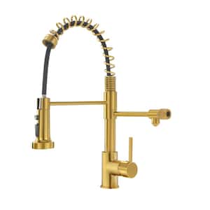 Single Handle Single Hole Commercial Brass Pull Down Sprayer Kitchen Faucet with Pull Out Spray Wand in Brushed Gold