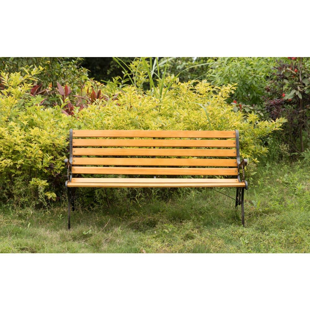 Classic Wooden and Steel Outdoor Garden Bench