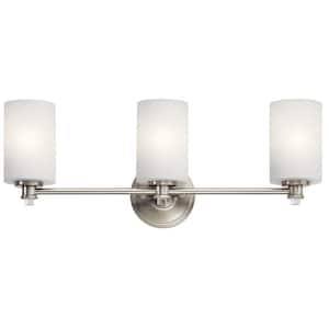 Joelson 24 in. 3-Light Brushed Nickel LED Transitional Bathroom Vanity Light Bar with Satin Etched Cased Opal Glass