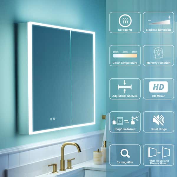 WELLFOR 20-in x 30-in x 4.6-in Silver Soft Close Bathroom Wall Cabinet