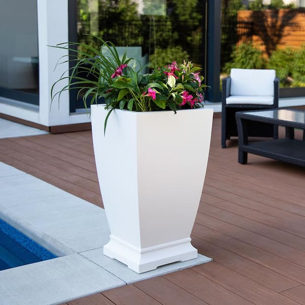 Acadia 28 in. Tall Self-Watering White Polyethylene Planter