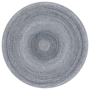 Braided Dark Gray Light Blue 3 ft. x 3 ft. Abstract Round Area Rug