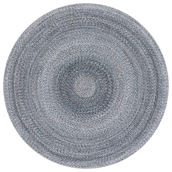 SAFAVIEH Braided Dark Gray Light Blue Doormat 3 ft. x 3 ft. Abstract Round Area Rug