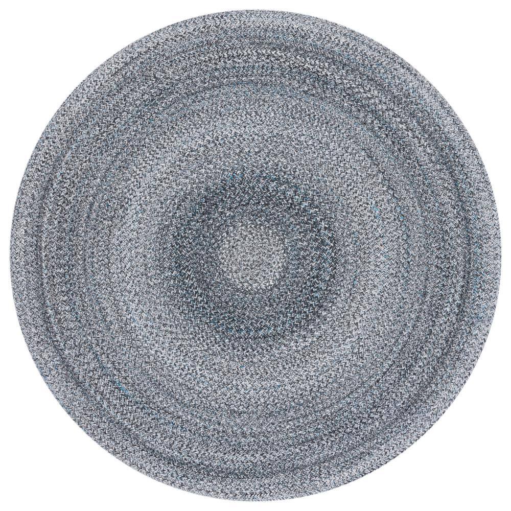 Handwoven Reversible Braided Round Rug in Dark Grey/Light Blue, 5' x 5'