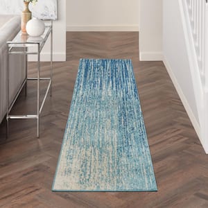 Passion Navy/Light Blue 2 ft. x 10 ft. Abstract Geometric Contemporary Kitchen Runner Area Rug