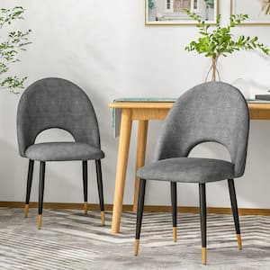 Dark Gray Fabric Dining Chair with Black Golden Legs (Set of 2)