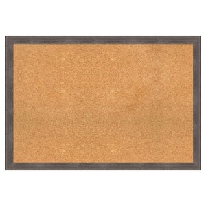 Pinstripe Lead Grey Wood Framed Natural Corkboard 39 in. x 27 in. Bulletin Board Memo Board