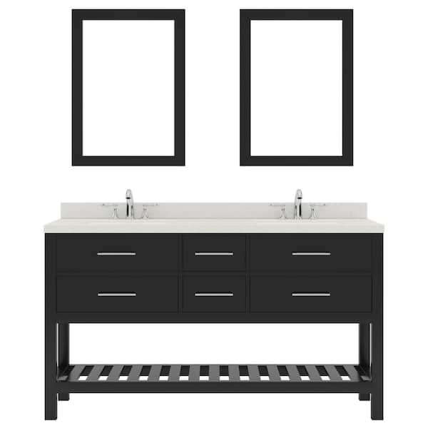 Virtu USA Caroline Estate 60 in. W x 22 in. D x 35 in. H Double Sink Bath Vanity in Espresso with Quartz Top and Mirror