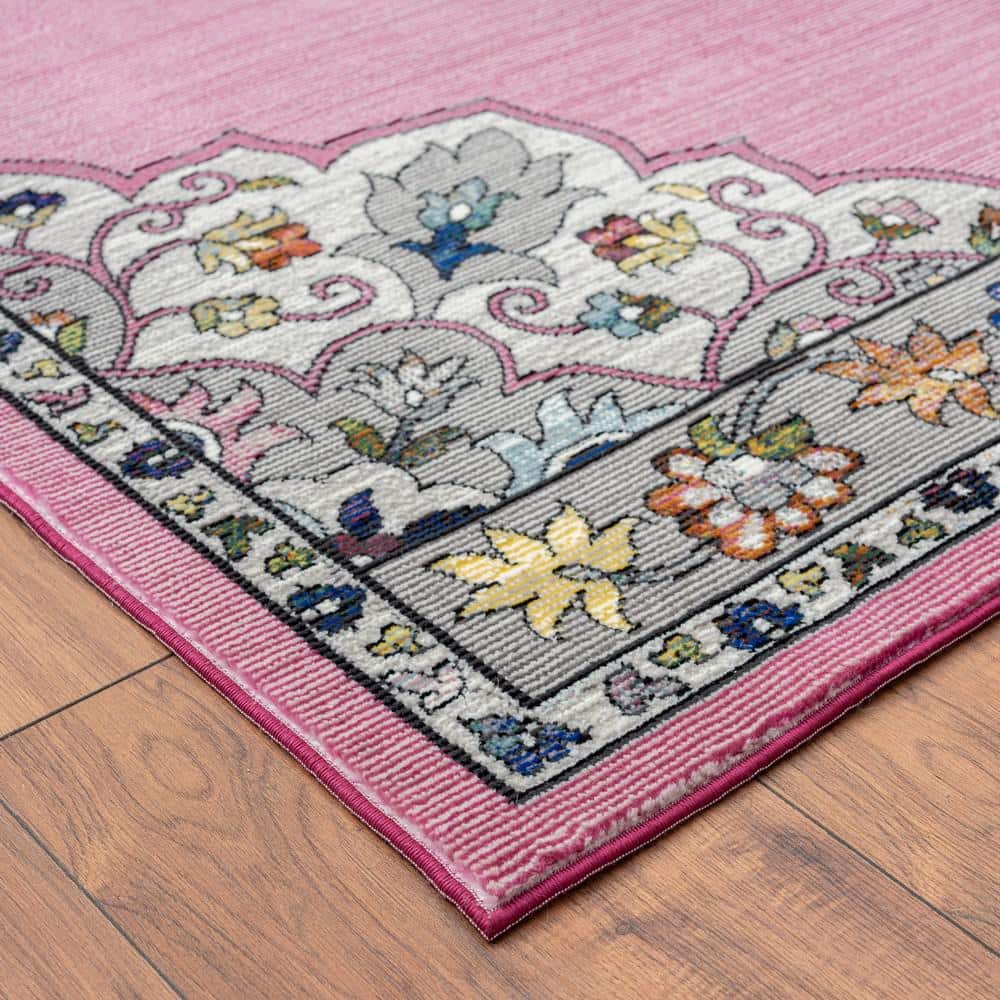 Ada Pink and Gray Medallion Synthetic 5' x 7'6" Area Rug