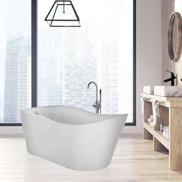 Empava 67 in. Acrylic Single Slipper Flatbottom Bathtub Freestanding Soaking Tub in White