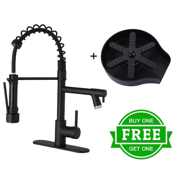 BWE Single Handle Pull-Down Sprayer Kitchen Faucet Bundle Glass Rinser in Matte Black
